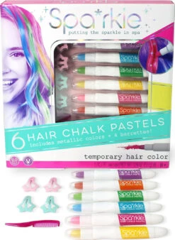 Sparkle Hair Chalk Pastels And Barrettes Set-Bright Stripes -The Toy Maven Shop brstspa06 2