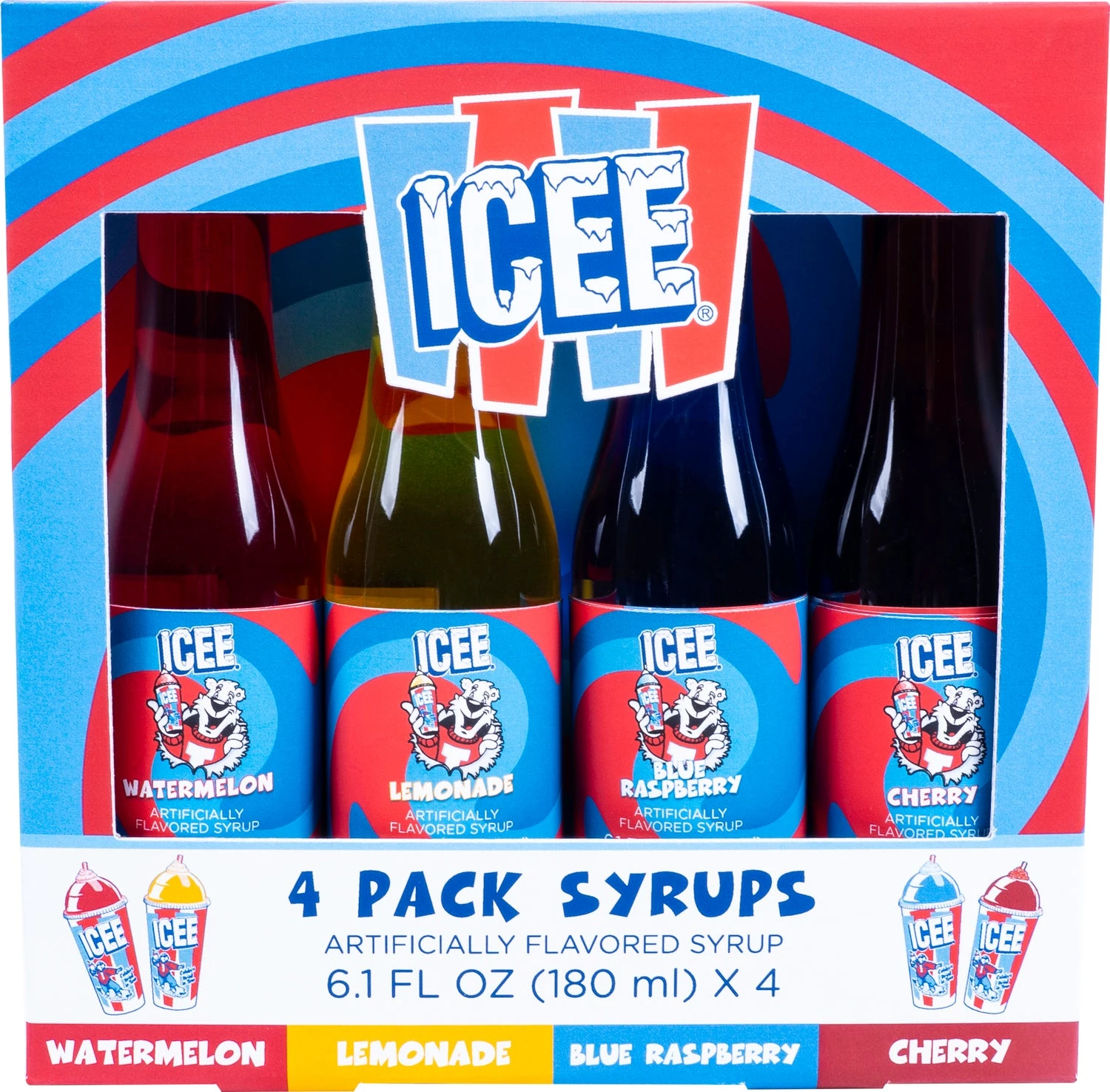 ICEE 4x6.1floz Syrup Watermelon/Lemon/Blue Rasperry/Cherry-Fizz Creations ICEE 4x6.1floz Syrup Watermelon/Lemon/Blue Rasperry/Cherry-Fizz Creations -The Toy Maven Shop fizc300107