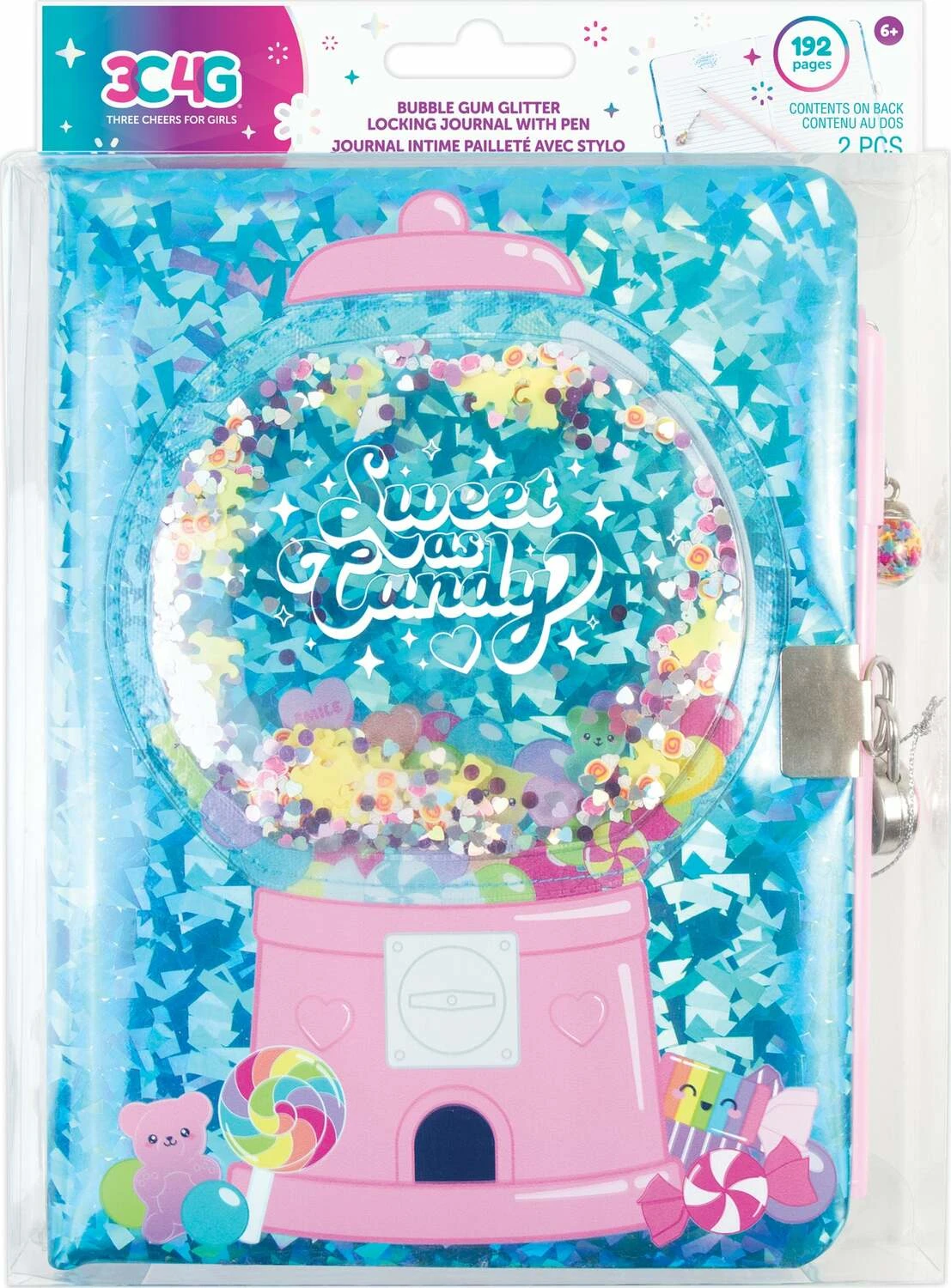 Bubble Gum Glitter Locking Journal with Pen-Make It Real Bubble Gum Glitter Locking Journal With Pen-Make It Real -The Toy Maven Shop mkir12052