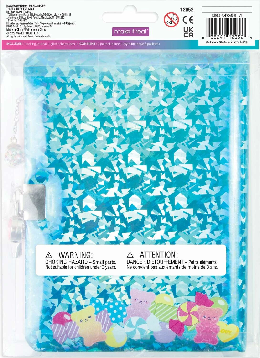 Bubble Gum Glitter Locking Journal with Pen-Make It Real Bubble Gum Glitter Locking Journal With Pen-Make It Real -The Toy Maven Shop mkir12052 1