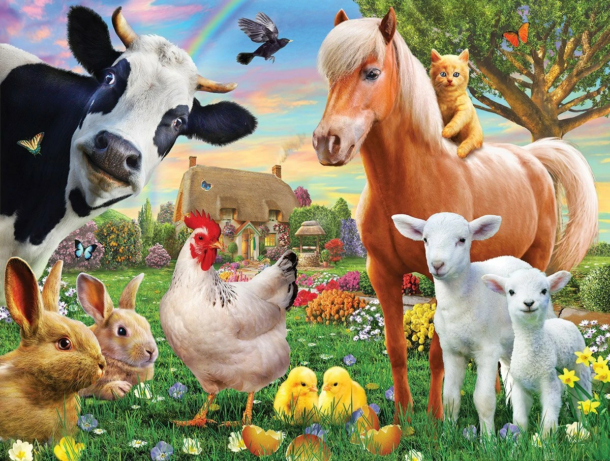 Farm Animals - 300 Piece - White Mountain Puzzles-White Mountain Puzzles Farm Animals - 300 Piece - White Mountain Puzzles-White Mountain Puzzles -The Toy Maven Shop wmpu1368pz