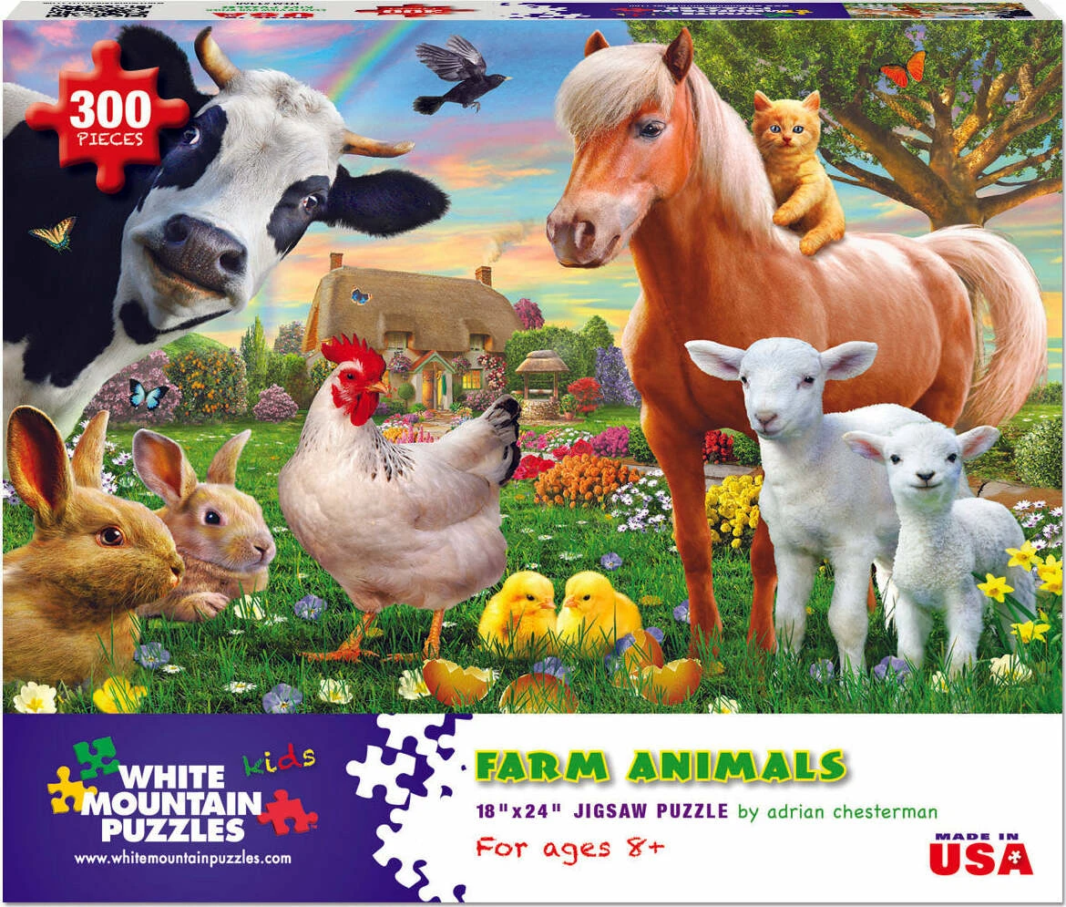 Farm Animals - 300 Piece - White Mountain Puzzles-White Mountain Puzzles Farm Animals - 300 Piece - White Mountain Puzzles-White Mountain Puzzles -The Toy Maven Shop wmpu1368pz 1
