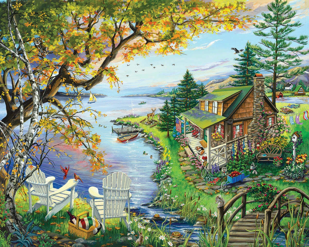 By The Lake - 1000 Piece - White Mountain Puzzles-White Mountain Puzzles By The Lake - 1000 Piece - White Mountain Puzzles-White Mountain Puzzles -The Toy Maven Shop wmpu1520pz