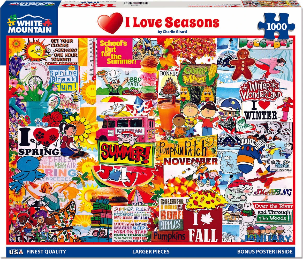 I Love Seasons - 1000 Piece Jigsaw Puzzle-White Mountain Puzzles I Love Seasons - 1000 Piece Jigsaw Puzzle-White Mountain Puzzles -The Toy Maven Shop wmpu1666pz 1