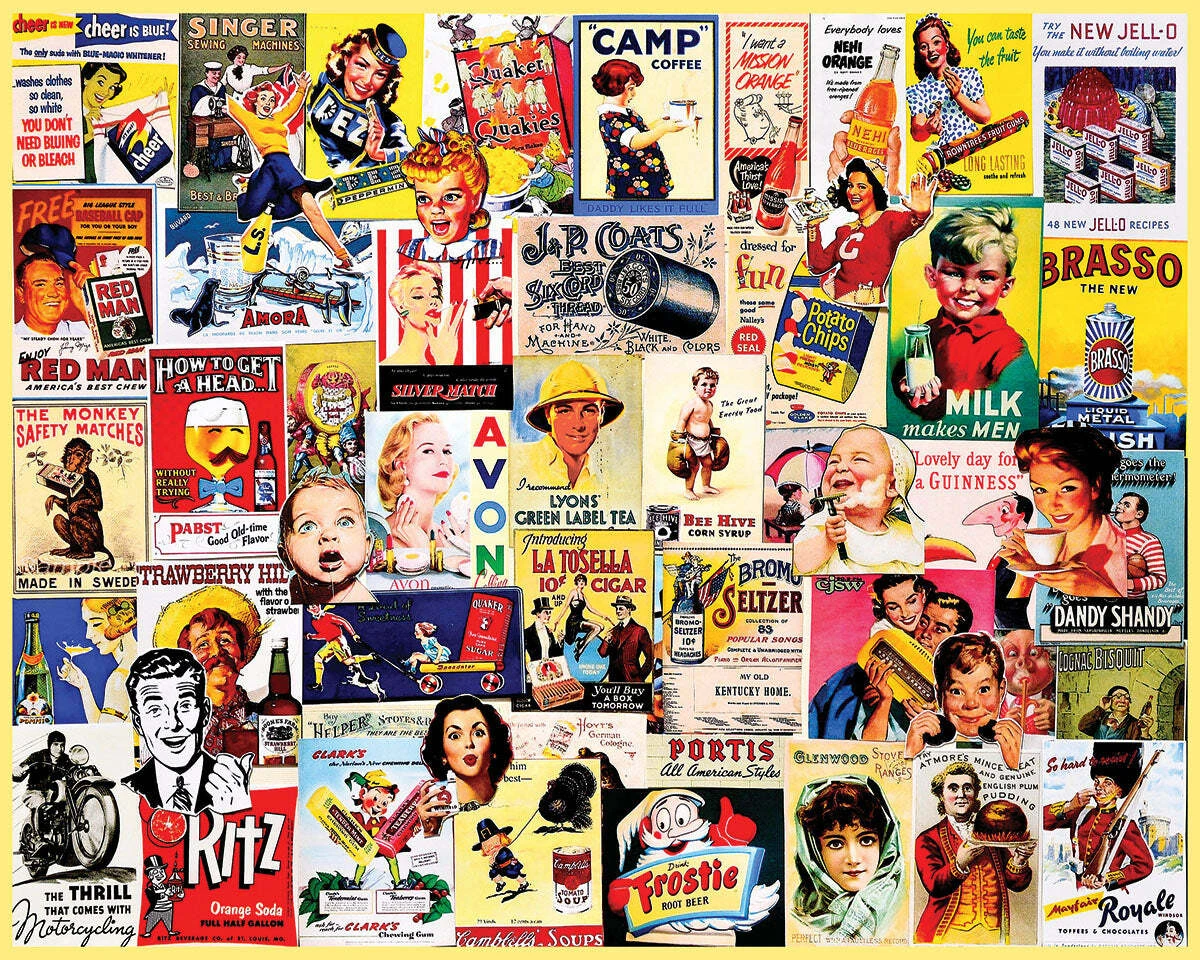 Vintage Ads - 500 Piece Jigsaw Puzzle-White Mountain Puzzles Vintage Ads - 500 Piece Jigsaw Puzzle-White Mountain Puzzles -The Toy Maven Shop wmpu1813pz