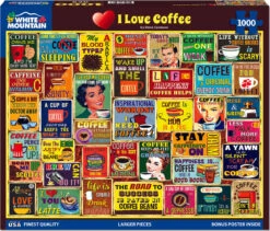 I Love Coffee - 1000 Piece Jigsaw Puzzle-White Mountain Puzzles -The Toy Maven Shop wmpu1864pz 1